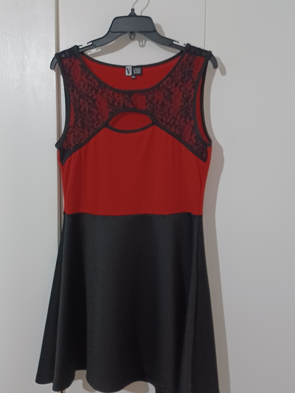 Vibe Red and Black Lace Trim Dress